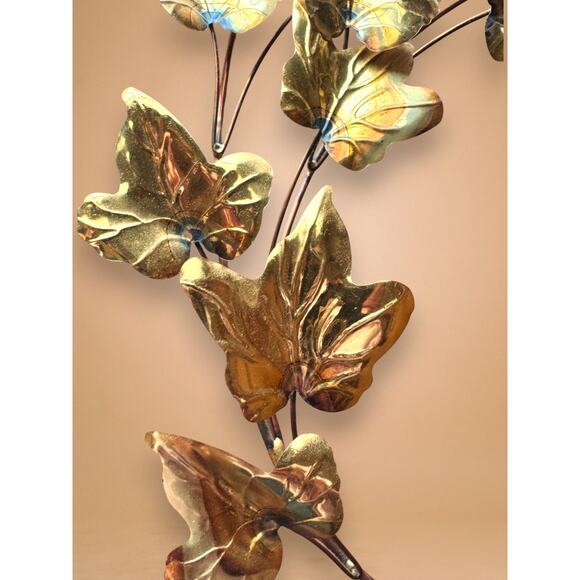 MCM Brass and Copper Ivy Leaf Wall Art Set of 4 Branch and Flower Sculptures - Picture 9 of 12